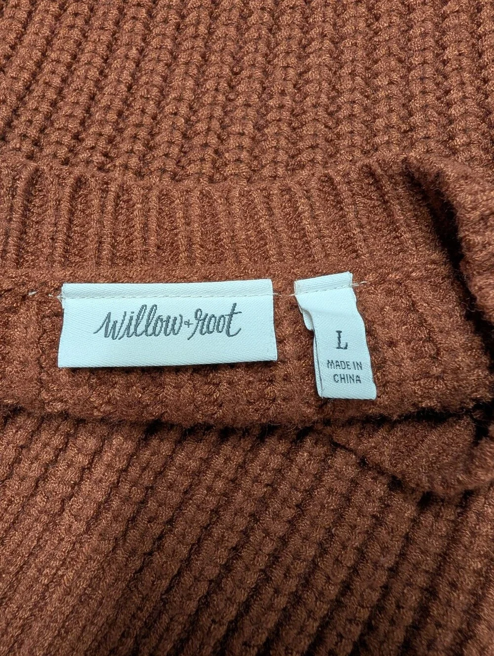 Willow + Root Womens Rust Cable Detail Waffle Knit Flatter Shoulder Sweater  L